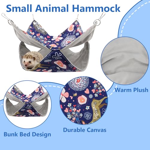 Litewoo Rat Ferret Hammock Hanging Small Animal Hammock Toy Warm Pet Bunk Bed Cage Accessories for Small Animals Ferret Guinea Pig Chinchilla Sugar Glider Hamster Squirrel Parrot Bird(BLUE DEER,SMALL) - size: Small