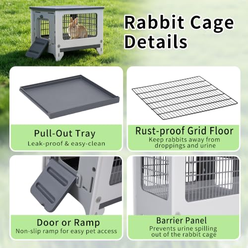 Plastic Rabbit Cage Outdoor Indoor, Bunny Cage Guinea Pig Cages Enclosure | Waterproof Rabbit Hutch Leak-Proof Pull-Out Tray&Chew-Proof, Easy-Clean & Ideal for Small Animal Cage Enclosure - size: 21.6" L x 18.8" W x 17.9" H