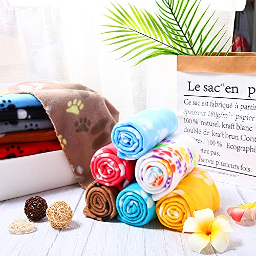 Tegeme 12 Pieces Fleece Blankets for Pets Dog Puppy Paw Print Cat Bedding Cover Blanket for Small Animals Pig Cage Liner Sleep Mat Pad Kitten Soft Warm(Cute Style,39 x 28 Inches) - size: 39 x 28 Inches