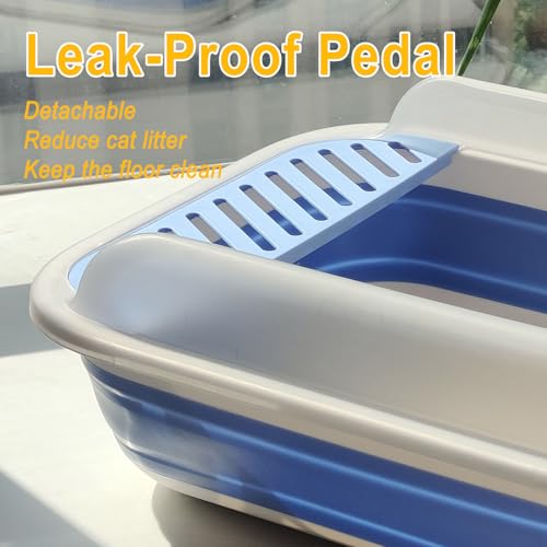 Low Entry Kitten Litter Box Collapsible Shallow Litter Box | Senior Cats Anti-Splashing Kitty Training Open Potty Pan Scoop Leak-proof pedal Cat Toilet No Smell Easy Clean - color: Grey, size: Large