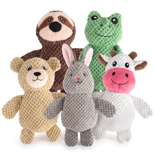 Act boldly 5-Pack Squeaky Dog Toys – Durable Animal-Shaped Plush Chew Toys for Dogs, Handmade Interactive Puppy Toys with Squeaker, Perfect for Reducing Destructive Behavior - color: blue/purple/green/grey/brown