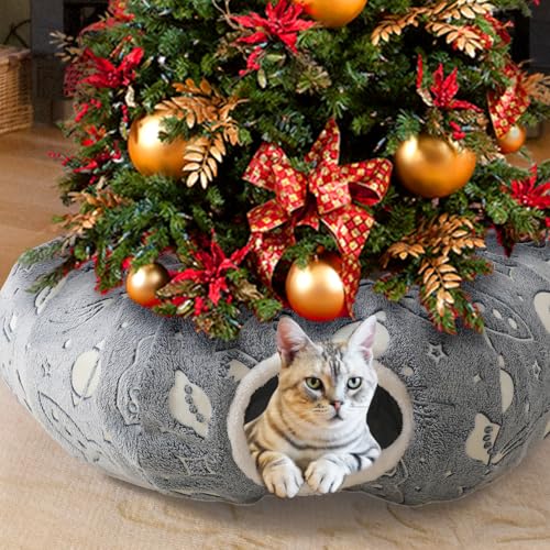 Large Cat Tunnels Bed Tube for Indoor Cats Under Christmas Tree Glows in The Dark Cat Tunnel with Cushion and Plush Ball Toy Longer Playground Toys for Dog Puppy Kitten Pet Gray - color: Gray Bed
