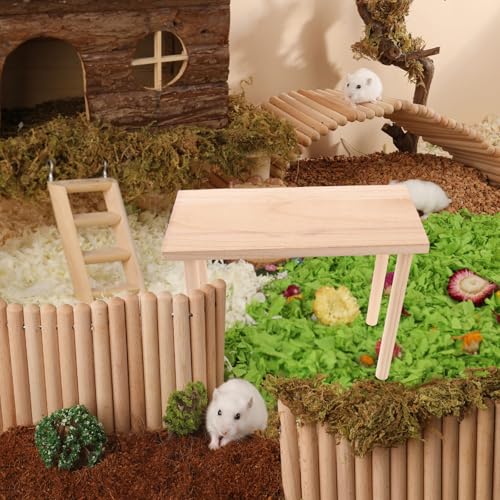 Toddmomy Hamster Play Wooden Platform, Hamster Platform Gerbil Cage Wood Stand with Pillars, Small Animal Resting Area, Rectange, 7. 5'' / 19cm Height