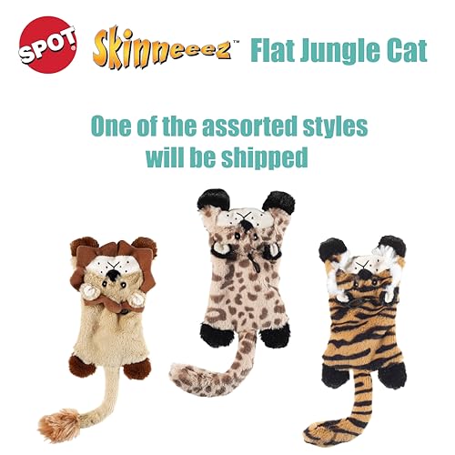 SPOT Skinneeez Flat Cat 11.5 Inch Stuffing-Free Plush Squeaky Dog Toy – Soft Interactive Toy for Mini and Small Dogs – Mess-Free Play for Light Chewers – Assorted Styles - style: Mini Flat Cat