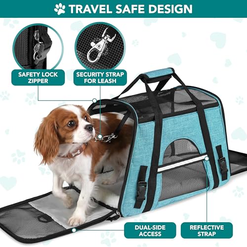 PetAmi Airline Approved Pet Carrier for Cats Small Dogs, Large Heather Blue | Soft Sided TSA Travel Bag, Sherpa Bed, Breathable Mesh Ventilation, Collapsible Bowl, Fits Under Seat, Up to 18 lbs - color: Heather Blue, size: Large - 19.5"L x 10.2"W x 12"H