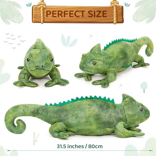 Giant Lizard Stuffed Animal, 31.5 Inch Green Iguana Plush Pillow | Soft Cuddly Reptile Plush; Long Body for Hugs, Lounging & Bedtime Comfort; Birthday & Christmas Gift for Kids & Lizard Lovers - style: Giant Lizard