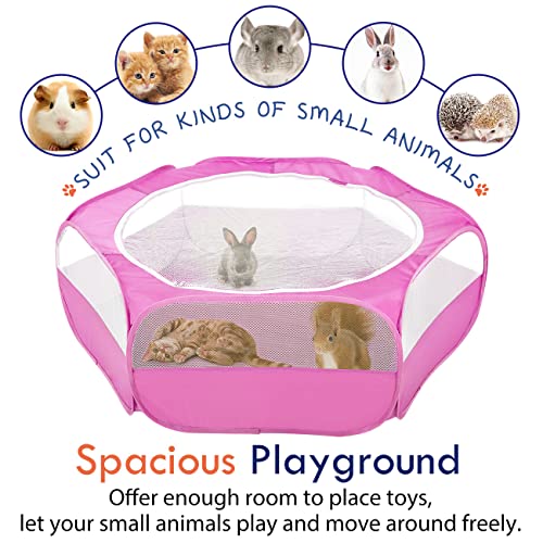 Pawaboo Small Animal Playpen with Zippered Cover, Rose Red | Portable pop-up pet tent for supervised rabbits, guinea pigs, chicks and kittens; water-resistant bottom and 3 metal rods - color: Rose Red