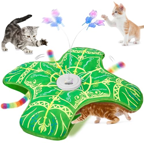 Interactive Cat Toys for Indoor Cats,Automatic Kitten Tunnel Toys | Rechargeable Touch Activated, Hide and Seek Design, Colorful Fluffy Tail & Butterfly, Cat Enrichment Toy for Bored Cats - color: Green Cover Cloth Toy