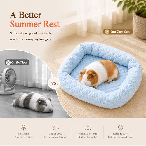 Small Animal Cooling Bed, Ice Silk Summer Pet Bed with Raised Pillow Edges, Non Slip Sleeping Mat for Guinea Pigs, Hamsters, Rabbits and Other Small Pets - color: Blue