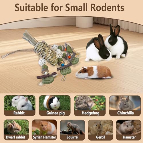 Rabbit Chew Toy, Bunny Cage Hanging Chew Toy & Treats,Natural Material Handwoven Chinchilla Treats Toys for Guinea Pigs Hamsters Rats and Other Small Pets Teeth Grinding - color: Grass Radish Style