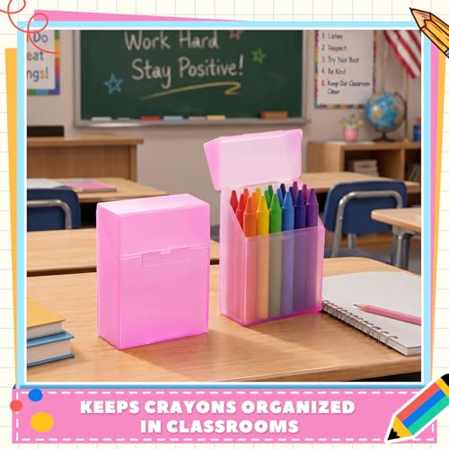 Clabby 4 Pcs Clear Plastic Crayon Boxes Hold 24 Count, Pink | Organizer Box, Case, Colorful, Portable Storage Holder with Snap Lid, for Boys Girls Kids School Classroom Home Art Supply - color: Pink
