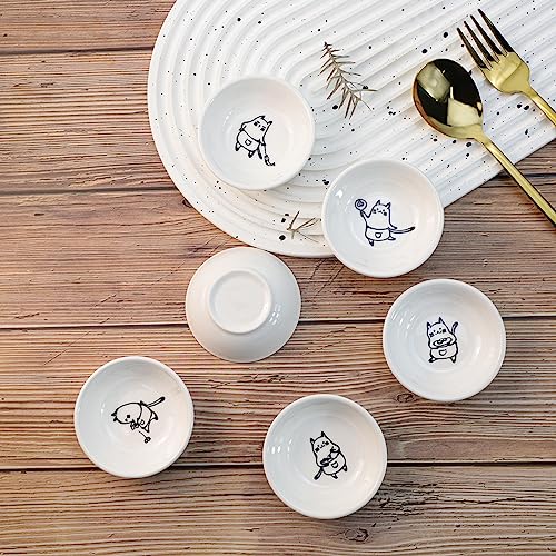 Super Cute Chef Cat Ceramic Sauce Dish/Seasoning Dish/Sushi Soy Dipping Bowl/Appetizer Plates/Serving Dish for Kitchen Home(Set of 6) - color: Chef-Cat