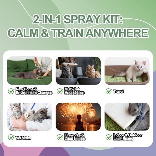 Cat Catnip Calming Spray & Cat Litter Box Attractant Kit, 2 x 150ml | Calming spray & litter box attractant support relaxed behavior, encourage proper litter box use at home, stop cats urinating - color: 2-in-1 (Cat Litter Training & Catnip Calming)