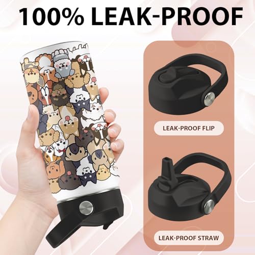 Dog Lover Gifts, 16 oz Water Bottle with Straw Lid, Stainless Steel Insulated Dog Water Bottle, Cute Puppy Tumbler for Travel Outdoor (1pcs) - color: Dogs