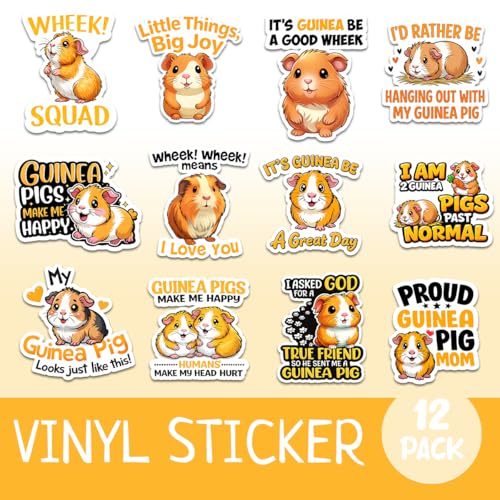 (12pcs-3in) Guinea Pig Sticker Kawaii Pet Animal Lover Vinyl Decal Stickers | Gifts For Parents Friends Teachers Pet Owners Guinea Pig Fans For Laptop Water Bottle Tumbler Mug Notebook Journal Phone Case - color: Guinea Pig, size: 3 Inches