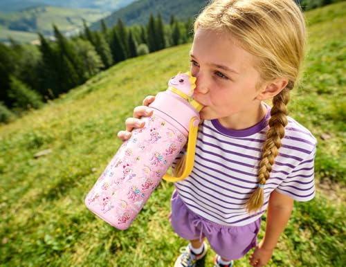 POWCAN 18 oz Kids Water Bottle: 2-in-1 Straw Spout Lid with Soft Animal Head, Leakproof, Backpack Friendly, Keep Cold 24H, Cute Patterns, Insulated Cup for School, Playtime, Trip, Gift (Lovely Trike) - color: Lovely Trike, size: 18 Ounces