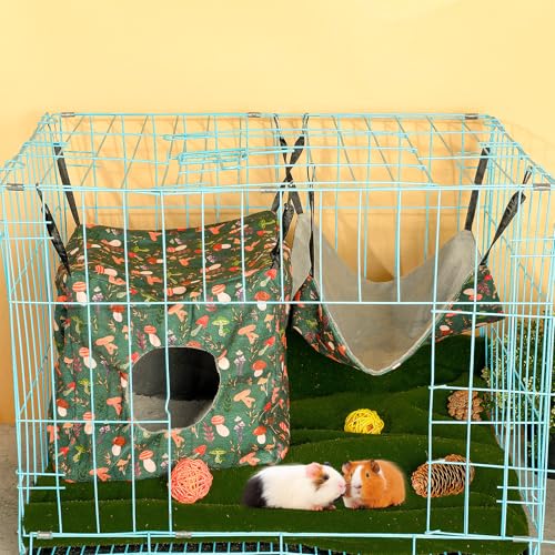 Geelin 8 in 1 Rat Hammock Ferret Hammock Guinea Pig House Hideout Ferret Cave Beds Washable Chinchilla Hamster Cage Accessories Bed Toys for Summer Small Animals Pet Bunny Squirrel