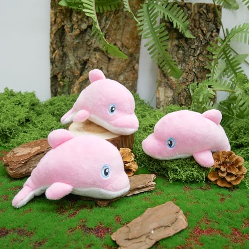 Dog Hide and Seek Toys Puppy Chew Squeaky Toys Plush Mushroom&Bamboo&Shell Hideout Stuffing with Squeakers Animals (3Pcs Squeaky Dolphin Pink) - color: 3Pcs Squeaky Dolphin Pink