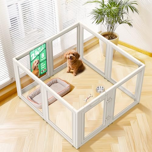 FXW AuraSpace Clear Acrylic Indoor Dog Playpen, 24" H, 8 Panels, White | Open View, Modern Home Fit, No Climbing Bars, Tool-Free Setup, For Puppies & Small Dogs - color: White, size: 24"H