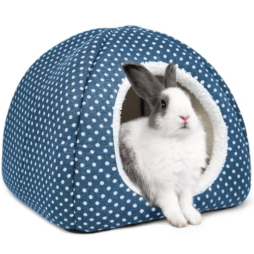 Rabbit Hideout Large Bunny Bed Washable Rabbit House | Fleece Hiding Hut for Indoor Bunnies Guinea Pigs, Small Animal Hideaway - color: Dark blue