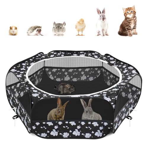 Pawaboo Small Animal Playpen with Zippered Cover, Magnolia | Portable pop-up pet tent for supervised rabbits, guinea pigs, chicks and kittens; water-resistant bottom and 3 metal rods - color: T-Magnolia