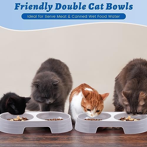 Sliner 7 Pcs Kitten Litter Box Starter Kit, 2 Plastic Small Kitty Litter Box Training Low Entry with Scoop, 2 Double Cat Bowl and Mat for Kitten Indoor(Blue) - color: Blue