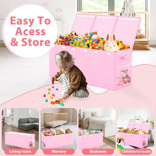 Large Toy Storage Box with Lid & Dividers, Collapsible Kids Toy Chest, Pink | Toy Box for Boys, Girls, Nursery, Bedroom, Living Room, Playroom, 40X14X16 inches - color: Extra Large Pink
