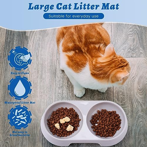 Sliner 7 Pcs Kitten Litter Box Starter Kit, 2 Plastic Small Kitty Litter Box Training Low Entry with Scoop, 2 Double Cat Bowl and Mat for Kitten Indoor(Blue) - color: Blue