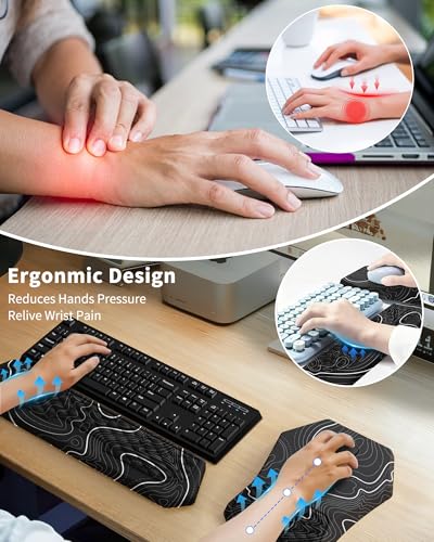 Ergonomic Mouse Pad Wrist Rest Support for Carpal Tunnel Pain Relief | Massage Design Mousepad, Memory Foam, Non-Slip PU Base for Computer Desk, Topographic - color: Topographic