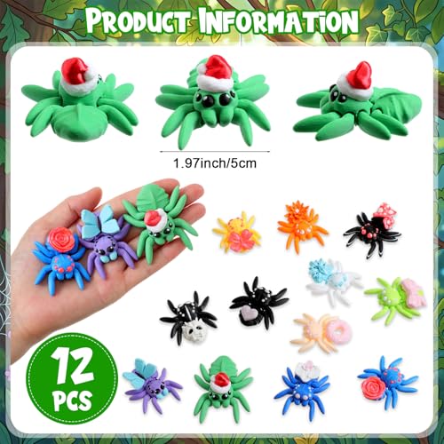 Honoson 12 Pcs 3D Printed Animals 5-7cm, Mixed Style Spider | Articulated Fidget Animals, Flexible 3D Printed Figures for Stress Relief, Cute Mini Joints for Party Favors and Display - size: 5-7cm, style: Mixed Style Spider