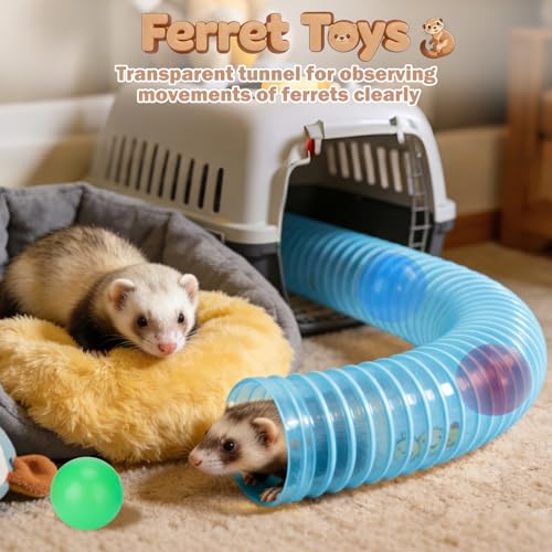 Mity rain 2PCS Ferret Toys with 6 Balls Inclueded | Collapsible Tunnel Tube Accessories for Ferrets, Guinea Pigs, Hamsters, Expandable Interactive Toys Supplies for Small Pets - color: Blue, size: 2PCS