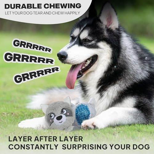 Fida Squeaky Dog Toys for Aggressive Chewers, 3 in 1, Tough Dog Ball | Dog Chew Toys with 3 Layers, to Keep Them Busy, Interactive for Small, Medium and Large Dogs, Gift Box, Raccoon - color: Grey Raccoon