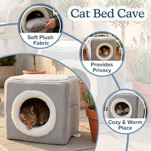 Cat House - Indoor Bed with Removable Foam Cushion - Cat Cave for Puppies, Rabbits, Guinea Pigs, Hedgehogs, and Other Small Animals by PETMAKER (Gray) - color: Gray