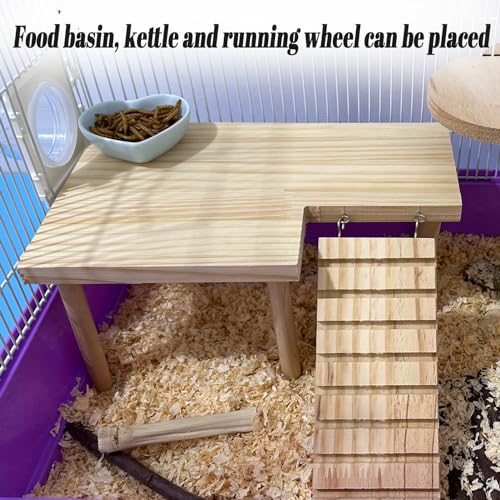 Wooden Hamster Platform with Legs, Small Syrian Hamsters Climbing Platforms with Ramp Kit Wood Ladder Bridge Rat Playing Toy Standing Table Gerbil Cage Accessories - size: Small