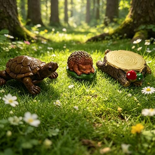 3 pcs Hedgehogs Turtle Statue Stump Sculpture,Fairy Wild Garden Decor Supplies, Cute Outdoor/Indoor Garden Ornament for Patio, Yard, Flower Bed, Home Decoration