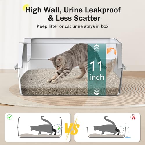 Stainless Steel Litter Box, Extra Large Litter Boxes for Big Cats, XLarge Metal Cat Litter Box with Lid, Anti-Urine Leakage XL Box with High Sides, Easy Clean, Non-Sticky, Scoop Included - color: Silver Grey, size: XL