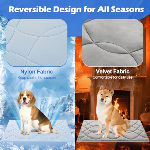 Q-Max>0.4 Dog Cooling Mat (Cool&Warm), 59''×40'', XL, Blue+Grey | Double-Sided Self-Cooling Mat for Dog, Pet Cool Pads for Summer, Crate, Kennel, Machine Washable, Cat Cool Bed, Non-Gel - color: Rectangle-Blue+Grey, size: XL