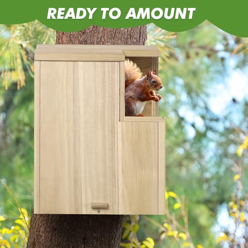 Sundia Large Squirrel Family House Pine with Coating Nesting Wooden Box for Breeding Living