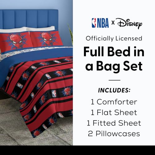 Northwest Marvel Spiderman Full Comforter Set 5 Piece Includes Reversible Comforter & Sheet Bedding Set Soft Fade Resistant Microfiber Officially Licensed - color: Spidey Drop Full