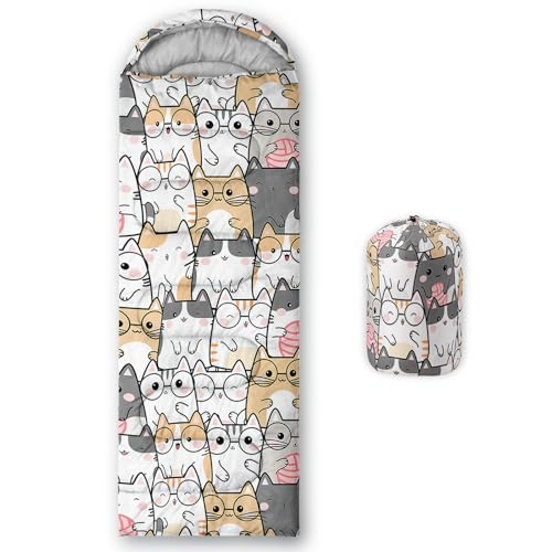 QOOMO Camping Sleeping Bags,3 Season Warm & Cool Weather,Lightweight,Waterproof Sleeping Bags for Adults & Kids,Traveling,and Outdoors,Camping Gear Equipment - color: Kawaii Cat 2