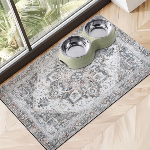 Dog Food Mats for Floors, Absorbent Dog Bowl Mat for Food and Water Dispenser Mat, Quick Dry Cat Food Mat Pet Supplies - color: Grey, size: M(16"×24")