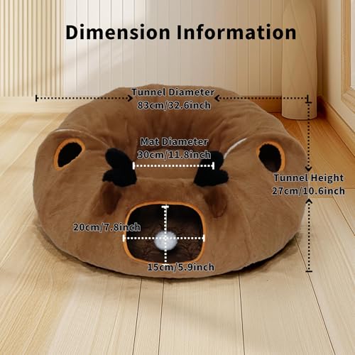 Cat Tunnel Bed for Indoor Cats with Washable Cushion Cat Cave Donut Tunnel with Fluffy Ball Big Round Tube Pet Playground Toys Soft Plush Peekaboo for Kitten, Cat, Puppy, Rabbit, Ferret（Deer） - color: Deer