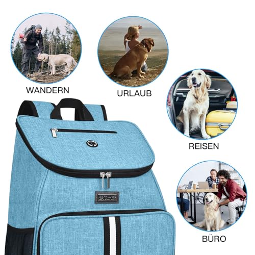 BAGLHER丨Dog Travel Bag, Airline Approved Pet Supplies Backpack, Dog Travel Backpack with 2 Silicone Collapsible Bowls and 2 Food Baskets - color: Sky Blue-A