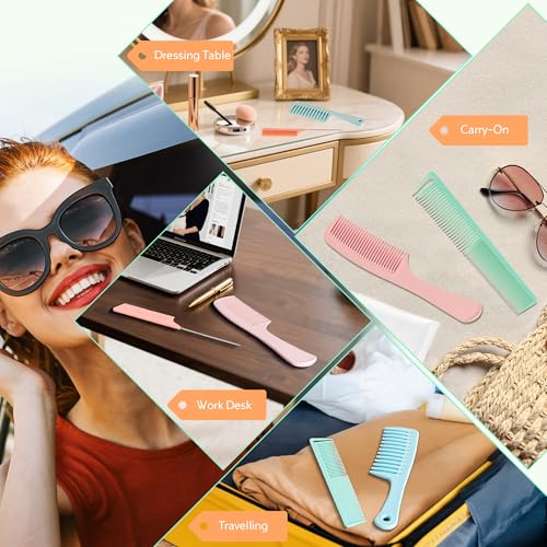 SALONSILK Dopamine Colorful 4PCS Professional Comb Set, Wide Tooth Rat Tail Fine Tooth Hair Combs, Braiding Cutting Barber Styling Curly Parting Set for Men and Women - color: Dopamine-4 PCS