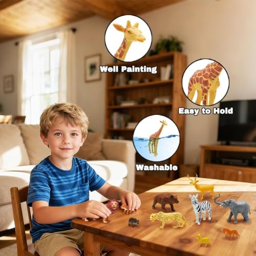 24Pcs Safari & Zoo Animals Figures, Realistic Plastic Animal Toys Set for Kids 1 2 3, Educational Jungle Animals Figures Playset, Party Supplies Birthday Gifts for Toddlers Boys Girls - style: Safari Animals Figures