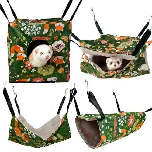 kathson 4 PCS Ferret Hammock Set,Washable Guinea Pig Hideout Bed,Soft Hamster Toys Hanging Tunnel Mats, Small Pets Cage Accessories for Rat, Sugar Glider, Squirrel(Green) - color: Green