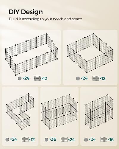 SONGMICS Pet Playpen, Small Animal Cage, Pet Fence with Cable Ties, DIY Metal Enclosure for Guinea Pigs, Hamsters, Rabbits, Hedgehogs, Black ULPI001B01 - color: Black, size: 48.4"L x 24.8"W x 16.1"H, style: 12 Panels