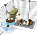 FHTONGE 4 in 1 Guinea Pig Litter Box with Feeder Combo Set for Cage | Metal Hay Rack, Water Bottle, Food Bowl, Low Entry Trainer Tray, Bunny Toilet and Feeder for Small Animal Rodent Ferret Rat - size: 14.6x12x2.6"(40x30x6cm)