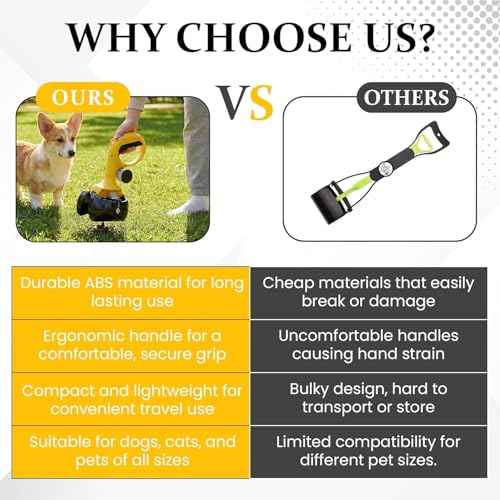Dog Pooper Scooper for Small & Medium Dogs, 10” x 5” Lightweight Poop Scooper with Ergonomic Comfort Grip, Non-Stick Surface, Portable & Easy to Clean - color: Black
