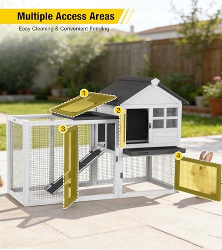 Aivituvin Two-Tier Rabbit Hutch Outdoor Bunny Cage Indoor with Weatherproof Roof Rabbit Cage with Chew-Proof Ramp and Pull-Out Tray for for Small Animals Black and White